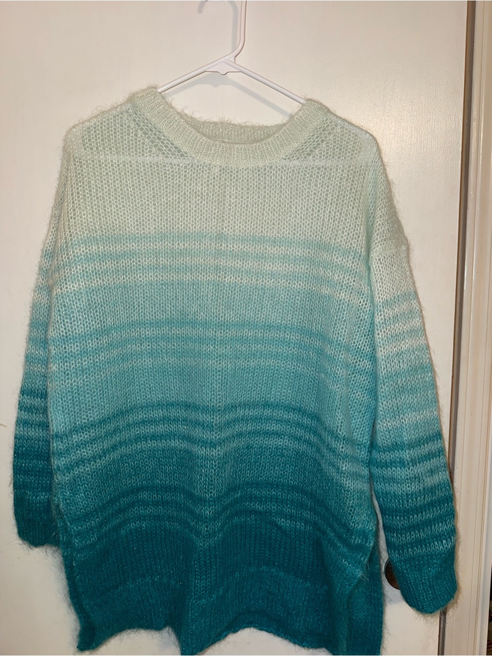 Anthropologie Teal Ombre Crewneck Sweater - tunic! NEVER WORN!